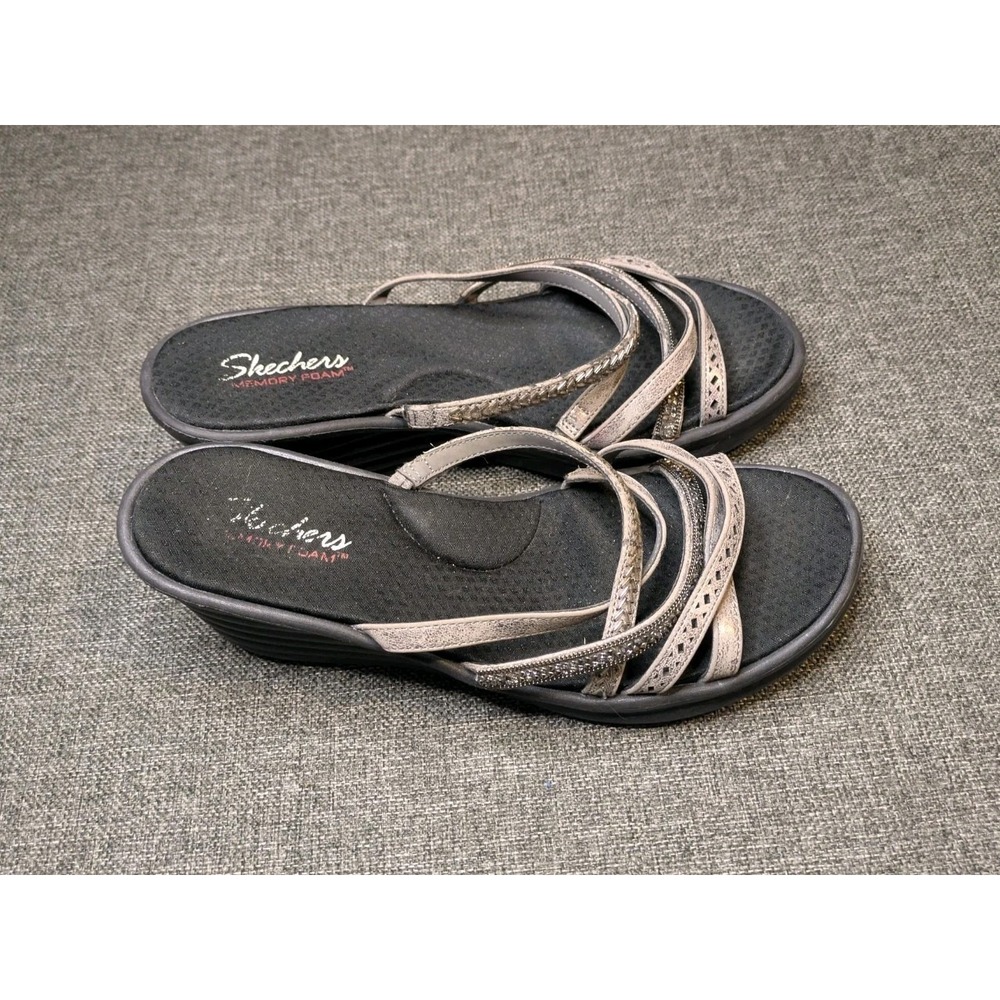 Skechers Sandals Women Rumblers Wave Lassie Memory Foam‎ Pewter 31777 Size 11